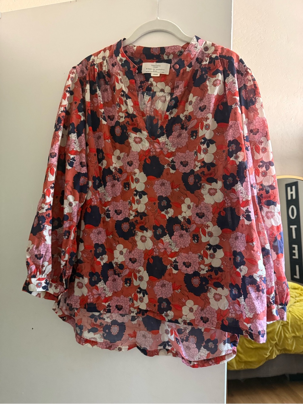 Trovata Red Pink Navy Floral V-Neck Blouse